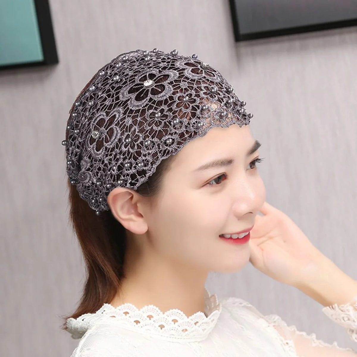 Women's Hollow Floral Rhinestone Pearl Wide Headband | Hair Band