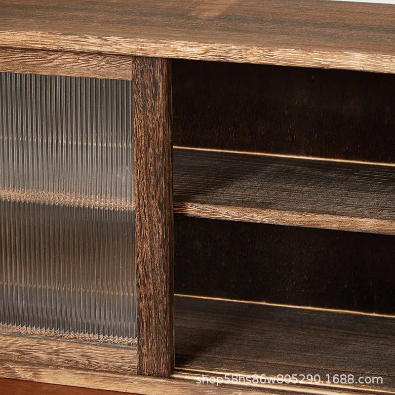 Desktop Solid Wood Storage Box Cup Cabinet Tea Water Shelf Glass