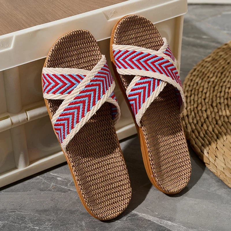 Women's Anti-Slip Linen Flat Slippers | Indoor, Shower & Beach