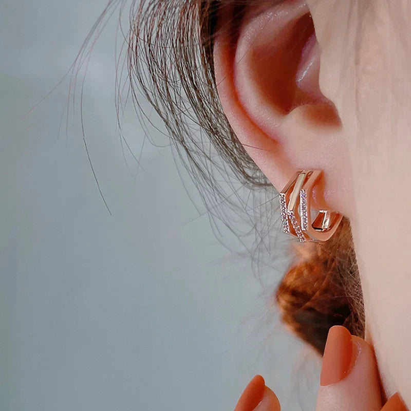 Huitan Rose Gold Geometric Hoop Earrings | Cubic Zirconia