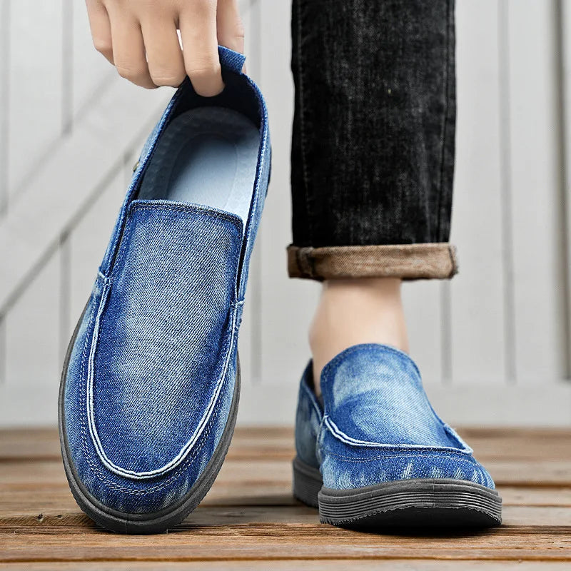 Men's Denim Canvas Slip-On Loafers – Low Top, Big Sizes
