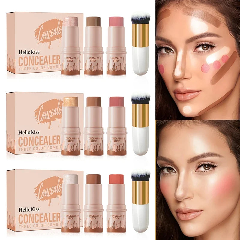 3-Piece Cream Contour Set – Contour, Highlight & Blush Sticks