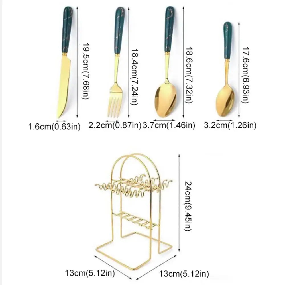 24-Piece Marbled Stainless Steel Cutlery Set with Storage Rack