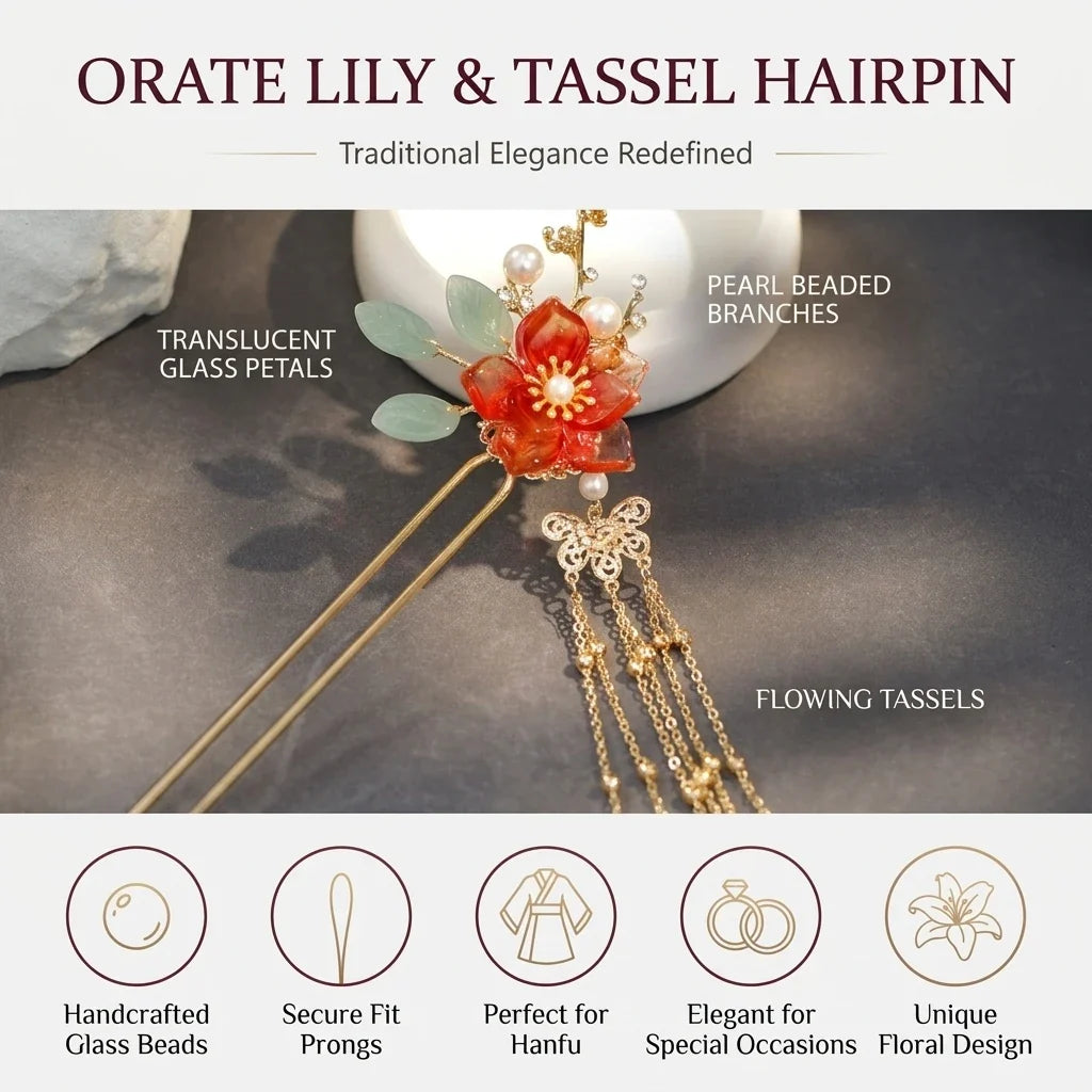 Crystal Glass Beaded Tassel Hairpin | Hanfu Hair Accessory