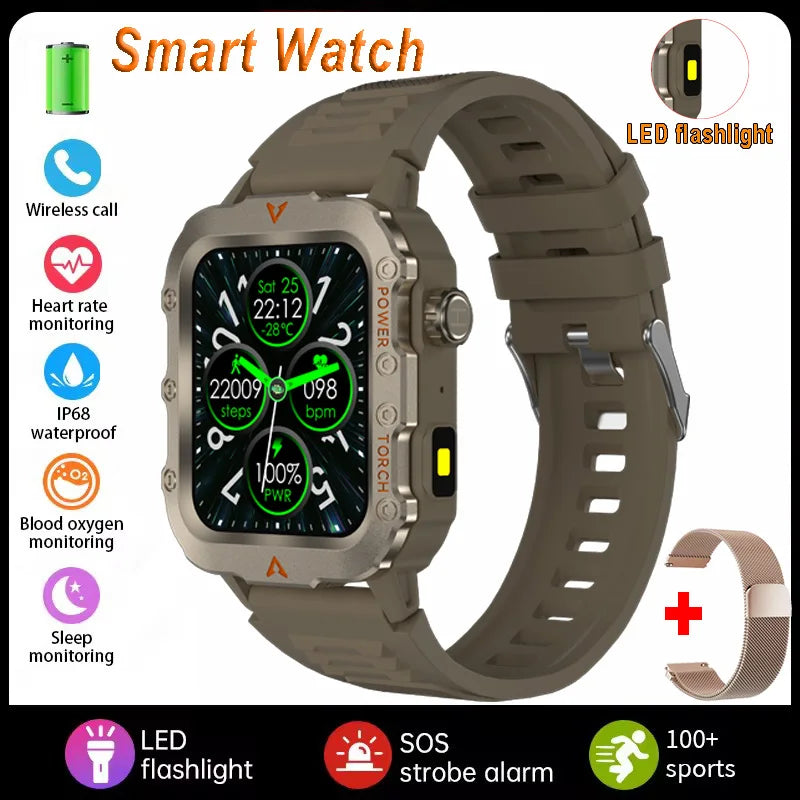 2026 Military Smart Watch Men IP67 3ATM Waterproof Outdoor Sports