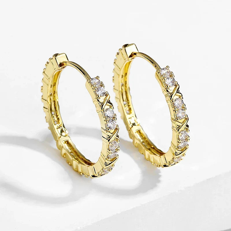 Huitan Gold Hoop Earrings – Cubic Zirconia Circle Earrings