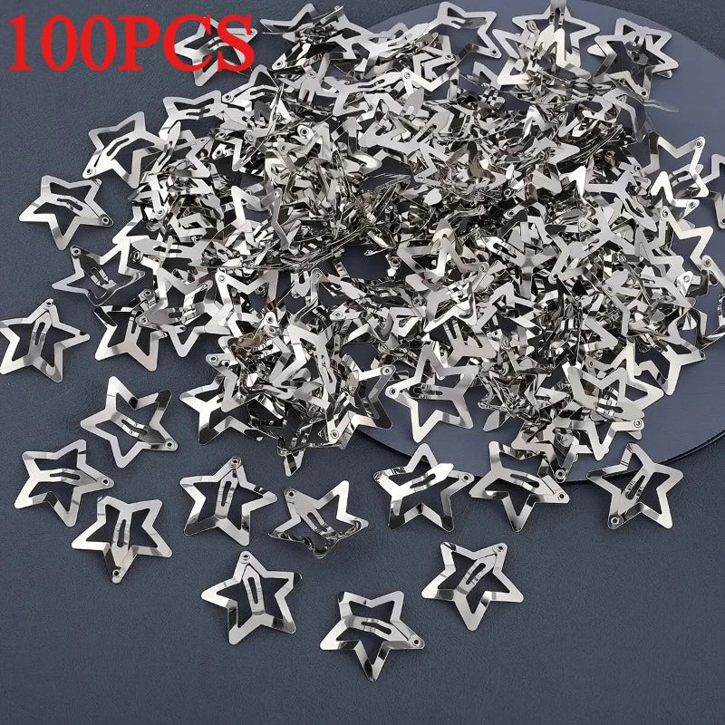 Silver Star Hair Clips – Metal Snap Barrettes & Hairpins for Girls