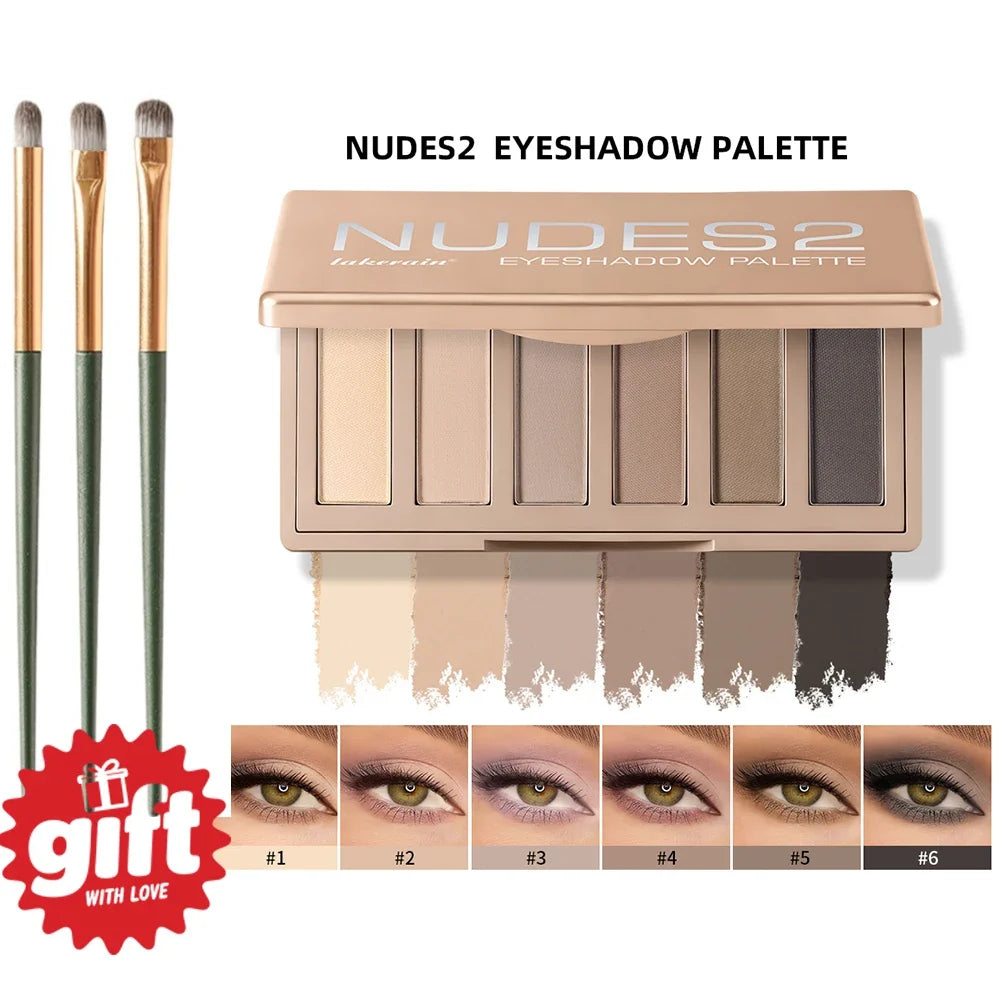 Lakerain 6-Color Matte Nude Eyeshadow Palette + Free Brush
