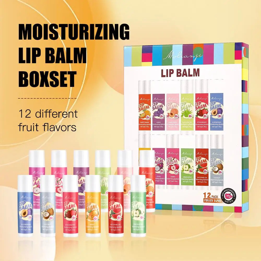 12-Pc Color Changing Lip Balm Set – Moisturizing Fruit Flavor