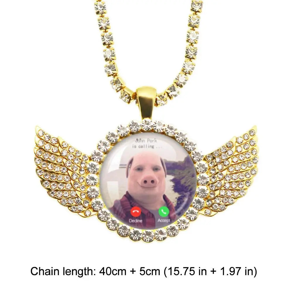 Funny Pig Angel Wings Pendant Necklace | Humor Jewelry Gift
