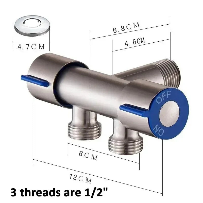 Stainless Steel 1-In 2-Out Angle Valve | Dual Outlet Water Tap