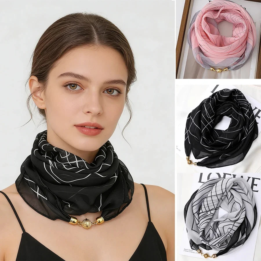Women's Lightweight Printed Magnetic Clasp Scarf | All-Season