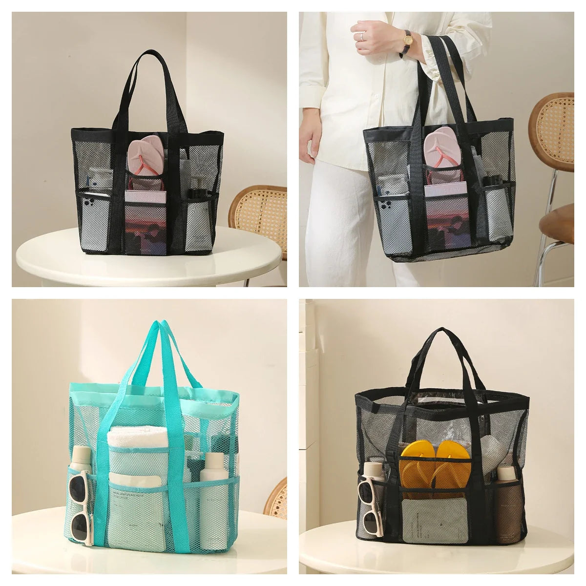 Large Nylon Mesh Beach Tote Bag – Waterproof & Sandproof
