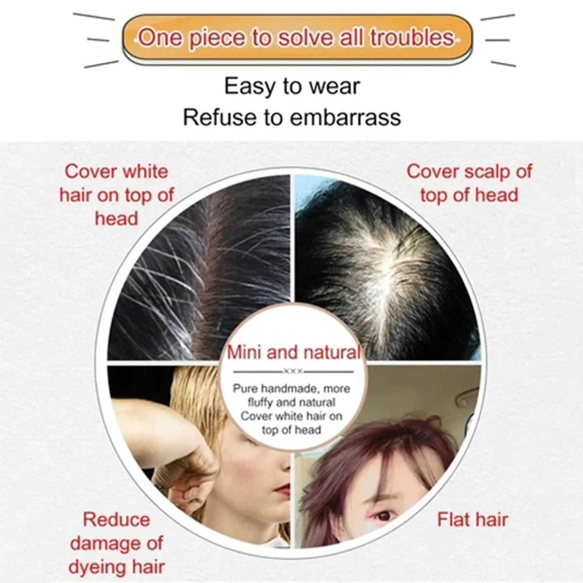 Women's Mono Hair Topper Clip-In Hairpiece for Crown Coverage