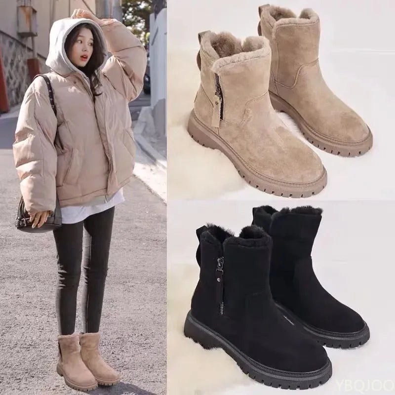 Women's Plush Winter Short Boots – Zip, Warm & Height-Boosting