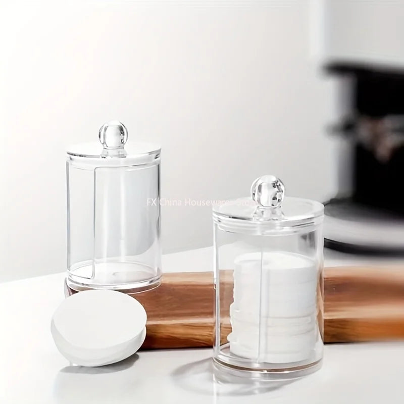 1 Makeup Organizer Round Clear Acrylic Cotton Pad Swab Holder Box Pads