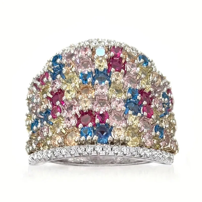 Huitan Colorful CZ Ring – Women's Fashion Wedding Band