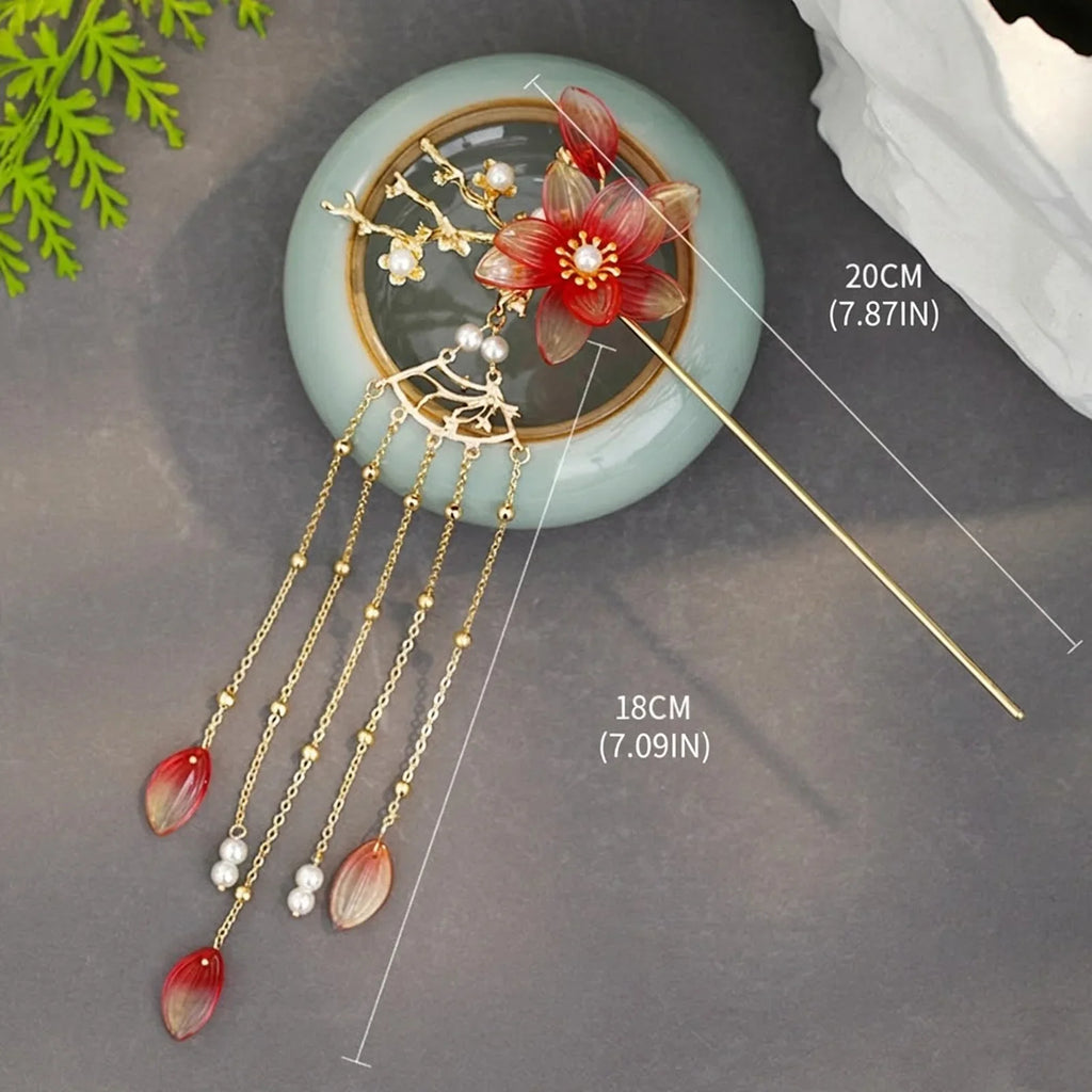 Retro Floral Tassel Hairpin Set | Hanfu Hair Accessory for Women