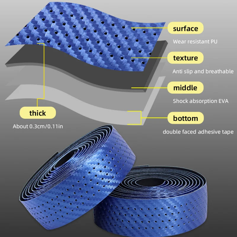 Road Bike Handlebar Tape – Carbon PU Non-Slip Drop Bar Wrap