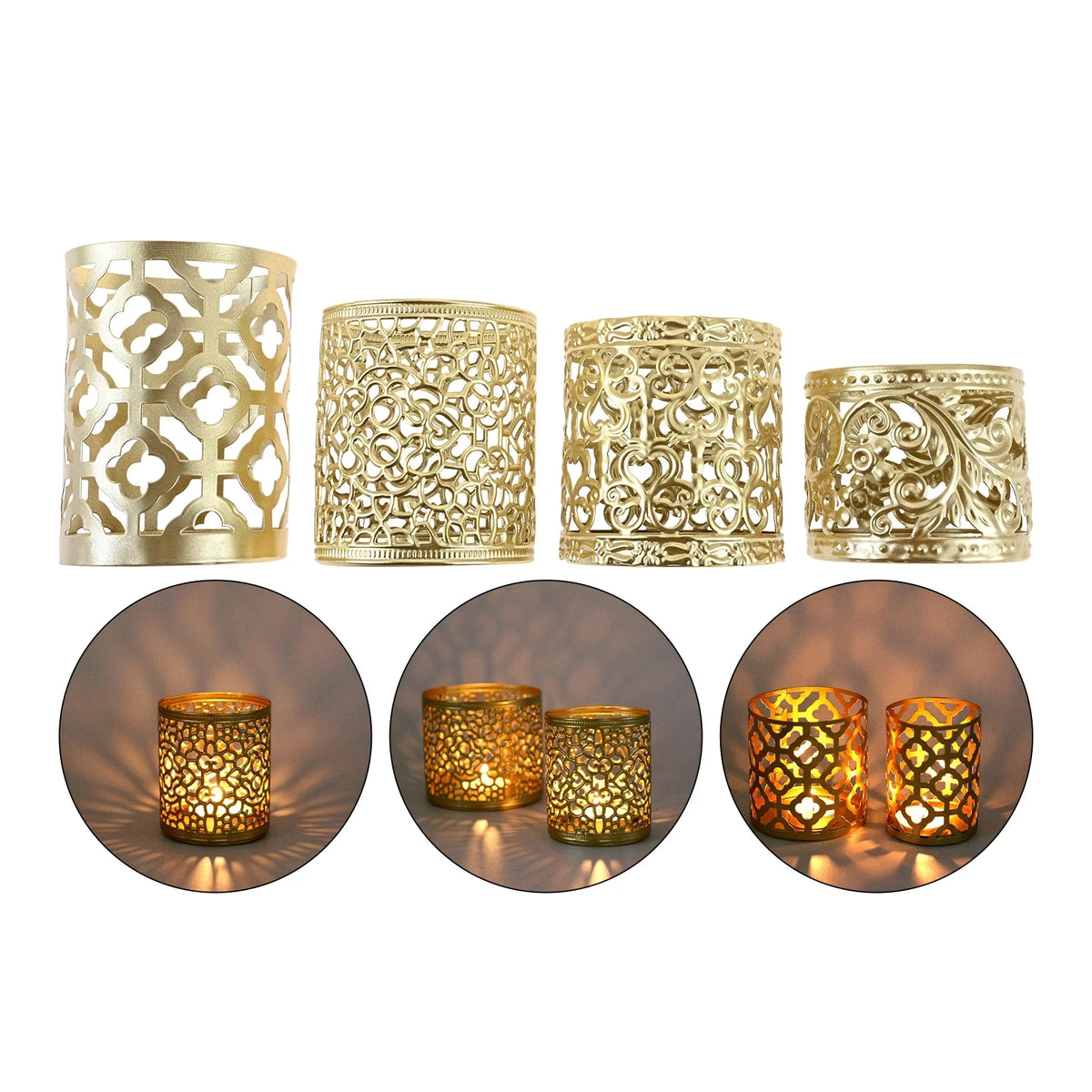Gold Geometric Hollow Iron Candle Holder | Wedding & Dinner Decor