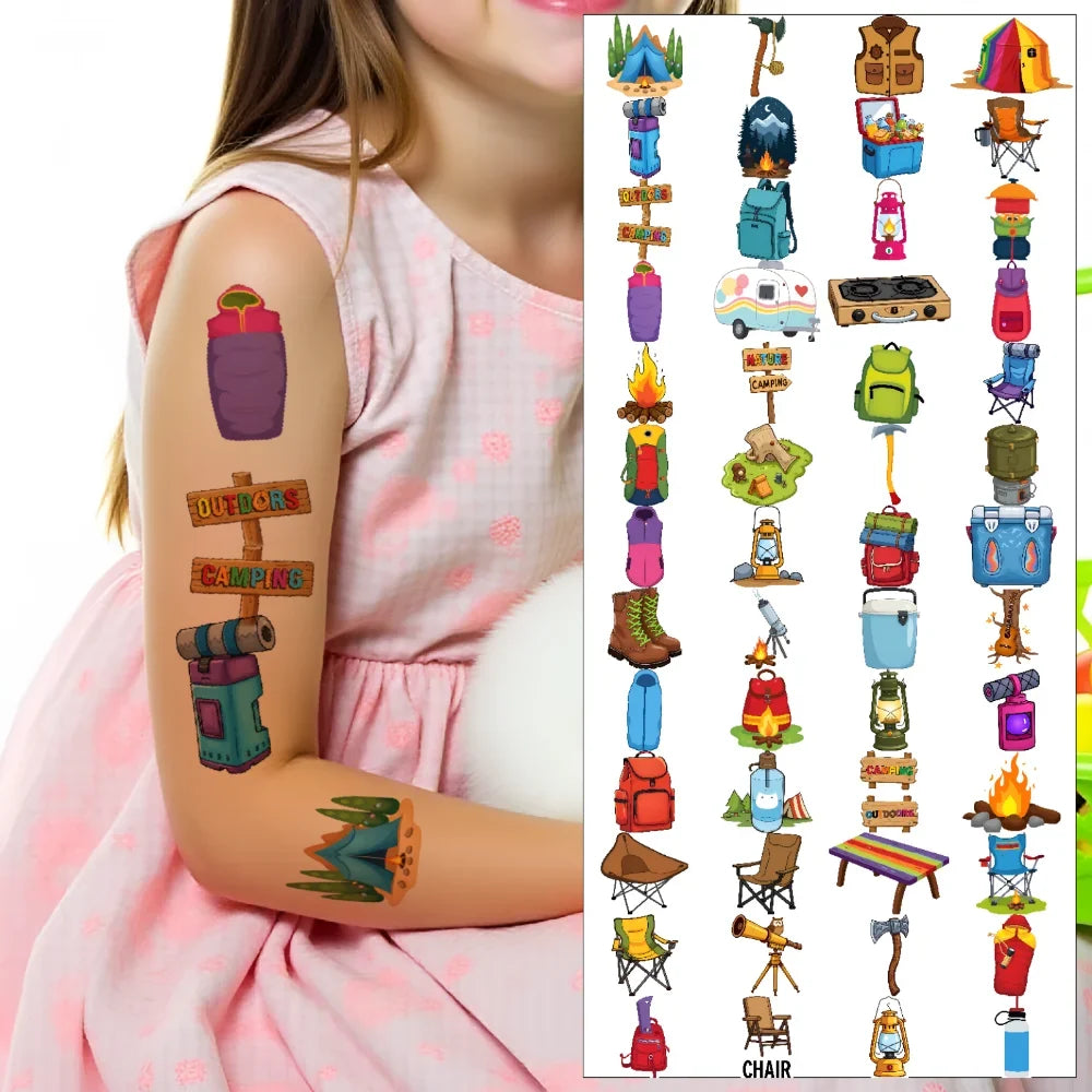 63pcs Camping Outdoor Temporary Tattoo Stickers for Kids & Boys