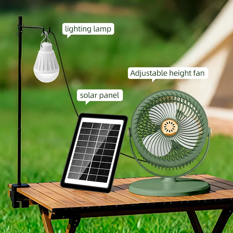 Solar Fan with LED Light – Floor & Desktop Multi-Function Fan