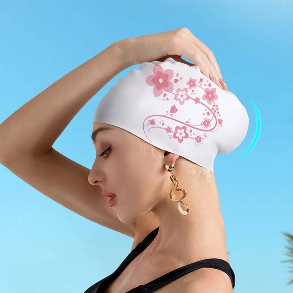 Floral Silicone Swim Cap – Women's Snorkeling & Diving Hood