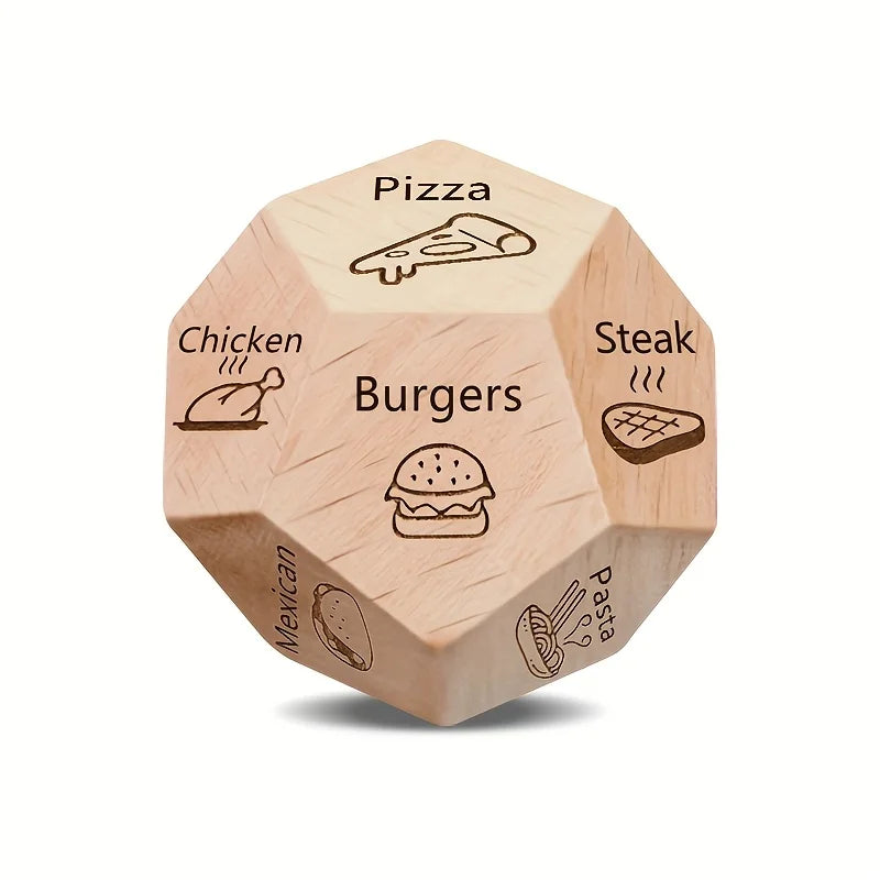 Dining Dice Game – 12-Sided Wooden Meal Planning Board Game