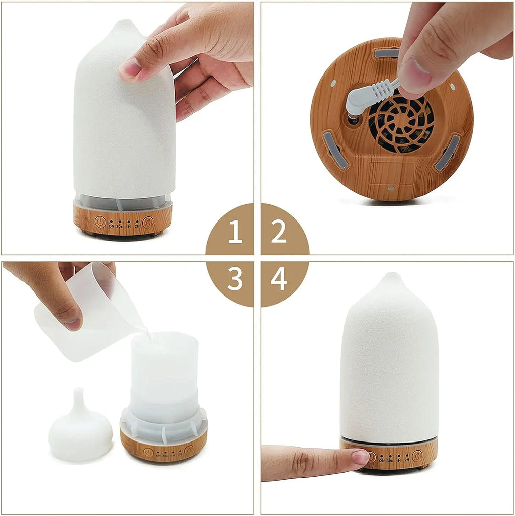Ceramic Essential Oil Diffuser 100ml | 7-Color LED Aromatherapy