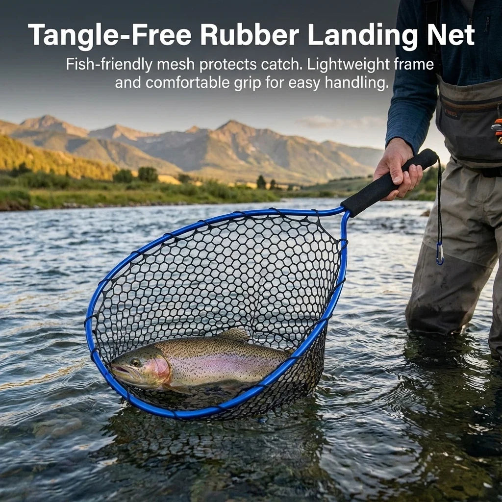 Foldable Aluminum Fishing Net | Silicone Mesh 37x31cm