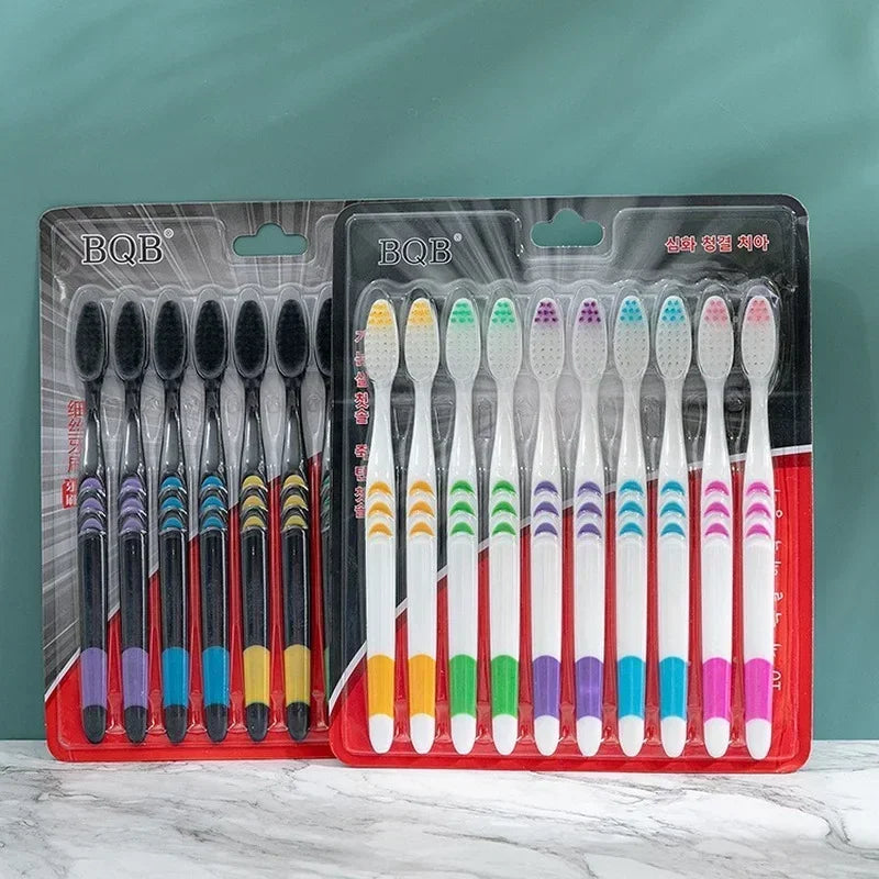 10-Pack Bamboo Charcoal Soft Toothbrushes | Eco-Friendly Travel