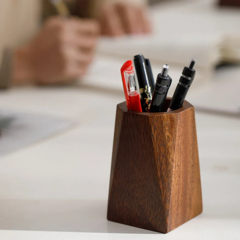 Walnut Wood Pen Holder Desktop Organiser | Vintage Office Cup