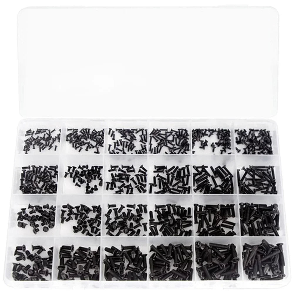 860PCS M1.2–M3 Black Countersunk Screws Kit | Carbon Steel Phillips