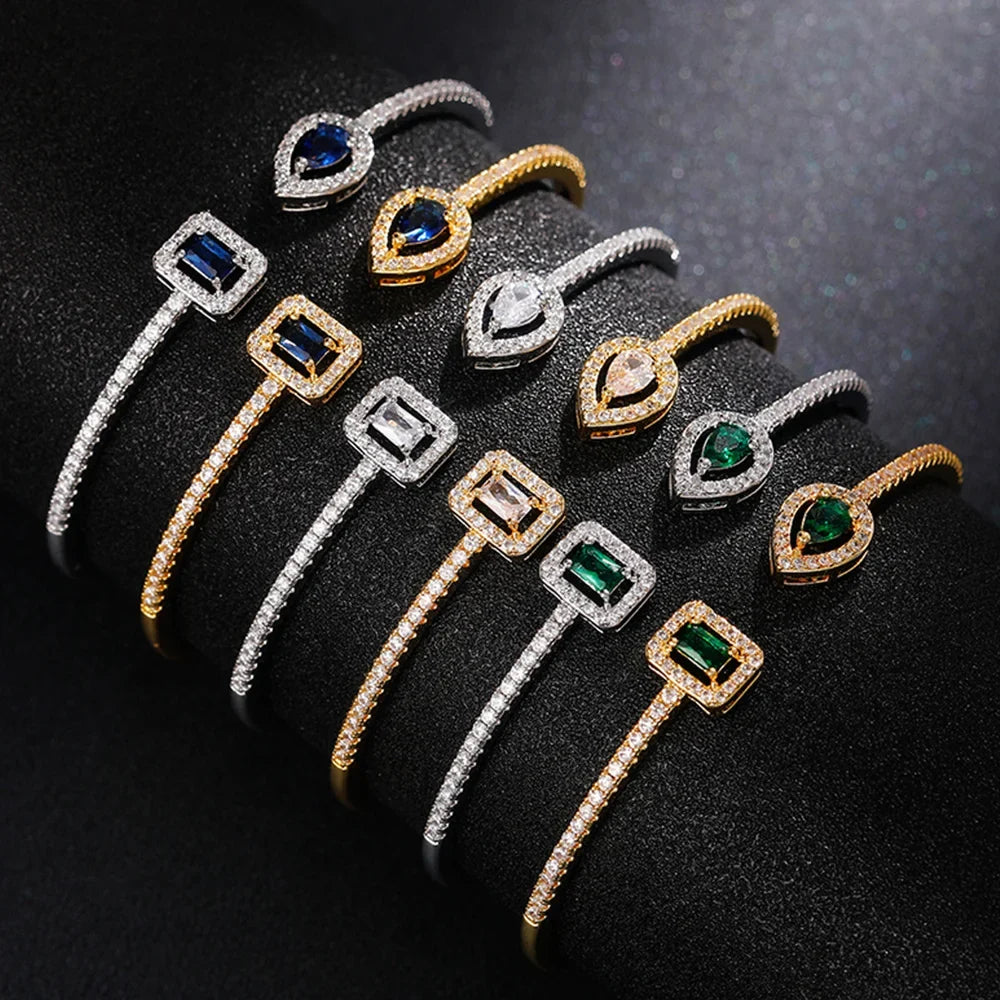 Huitan Cubic Zirconia Cuff Bracelet Bangle for Women
