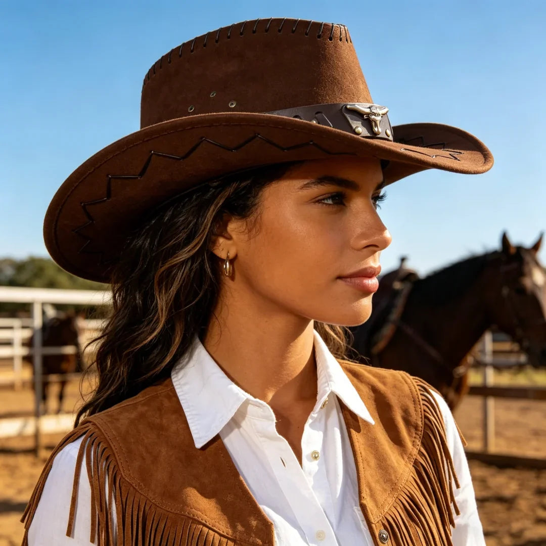 Artificial Suede Western Cowboy Hats Vintage Big-edge Gentleman