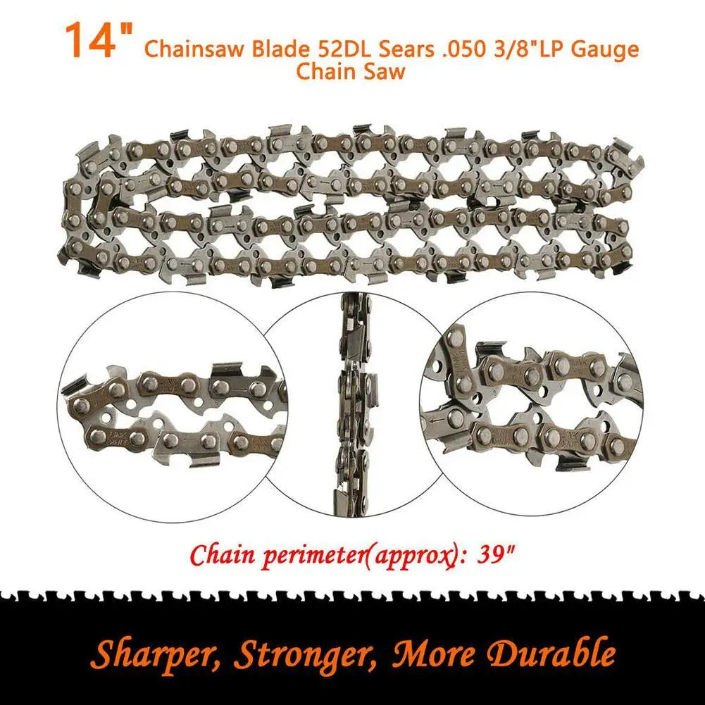 14" Chainsaw Chain 3/8" LP 52 Drive Links – Steel Replacement
