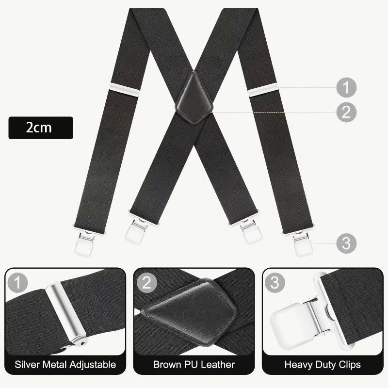 Men's Heavy-Duty Wide Elastic X-Back Suspenders