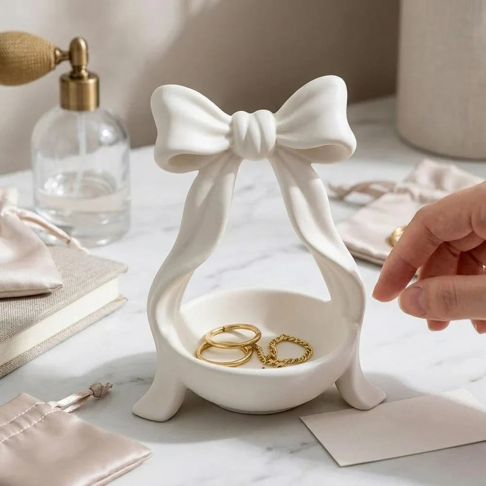 Bow-Shaped Jewelry Dish & Storage Tray – Ring, Necklace & Earring Organizer