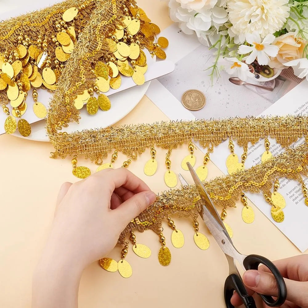 Polyester Tassel Glitter Lace Trim Bead Fringe Ribbon 85mm 5 Yds