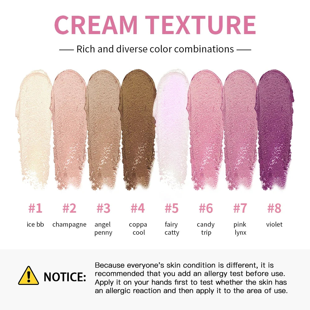 Lakerain 8-Color Cream Highlighter & Bronzer Palette | Glow Set