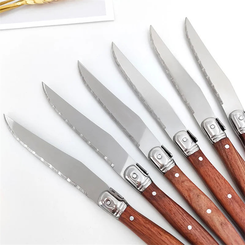 Serrated Steak Knives Set 4/6/8 Pc – Full Tang Steel & Wood Handle
