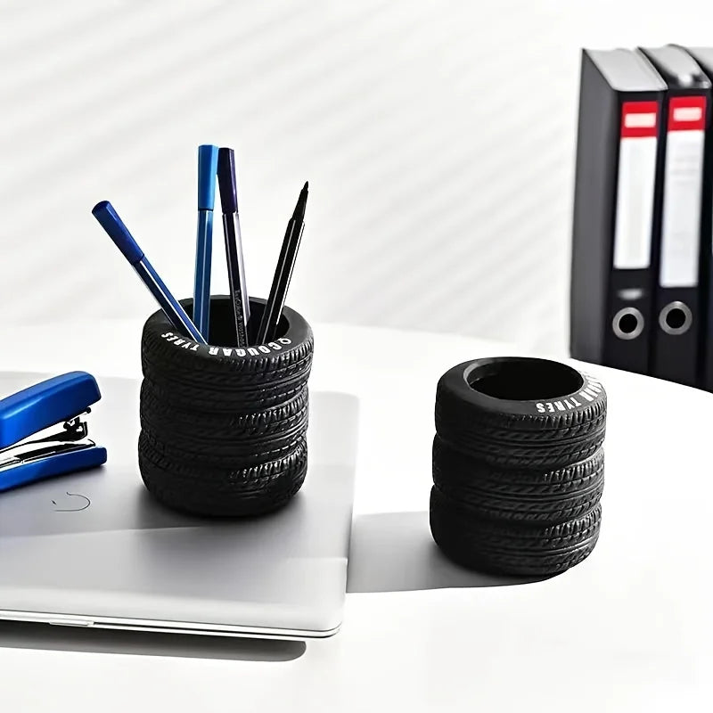Car Tire Shaped Pen Holder – Novelty Desk Organizer & Pencil Cup