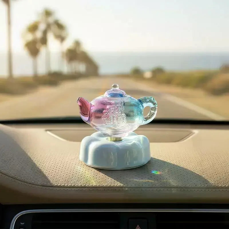 Glazed Teapot Ornament | Whimsical Tabletop Decor Spinning Base
