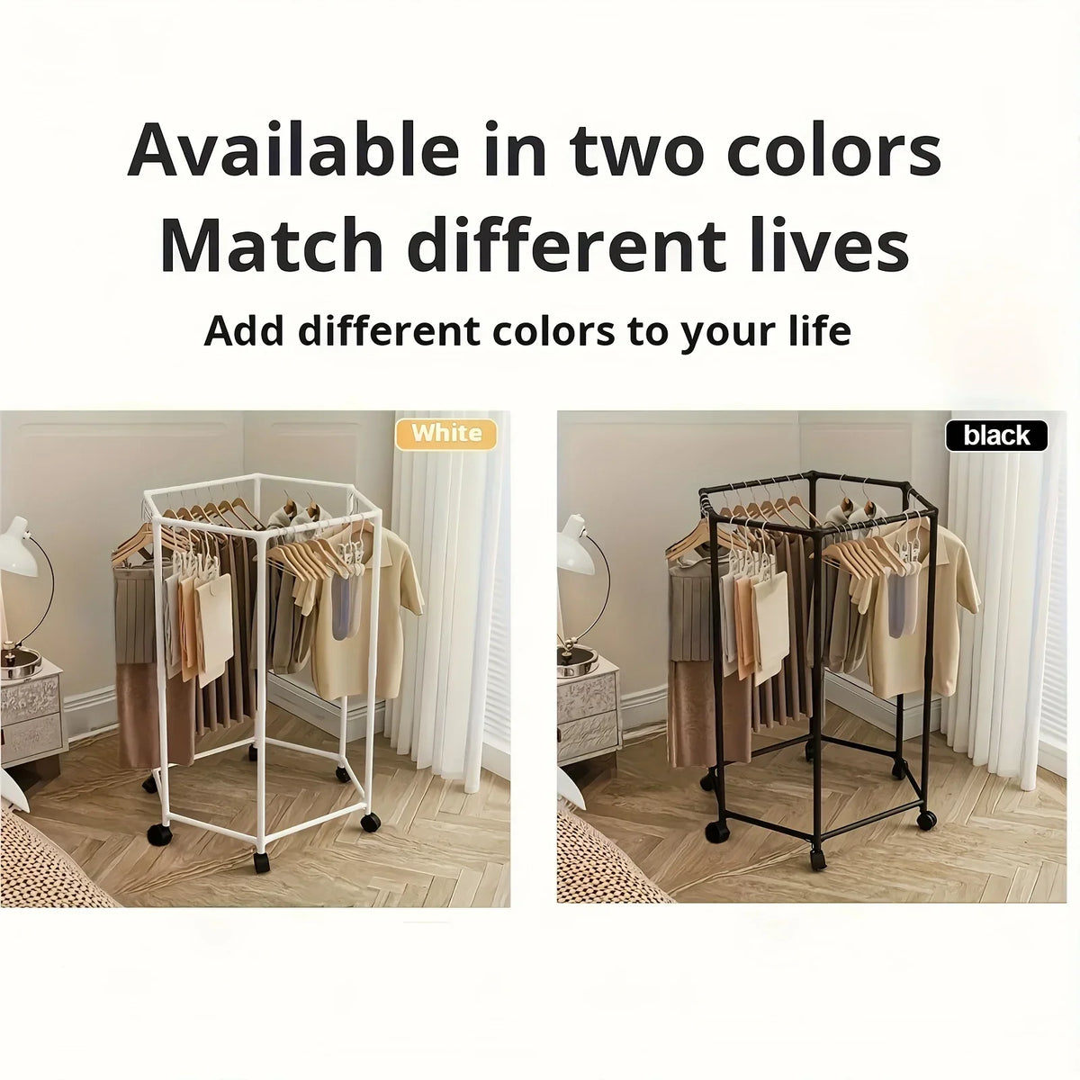 Freestanding 6-Bar Clothes Rack with Wheels & Shelves | Steel