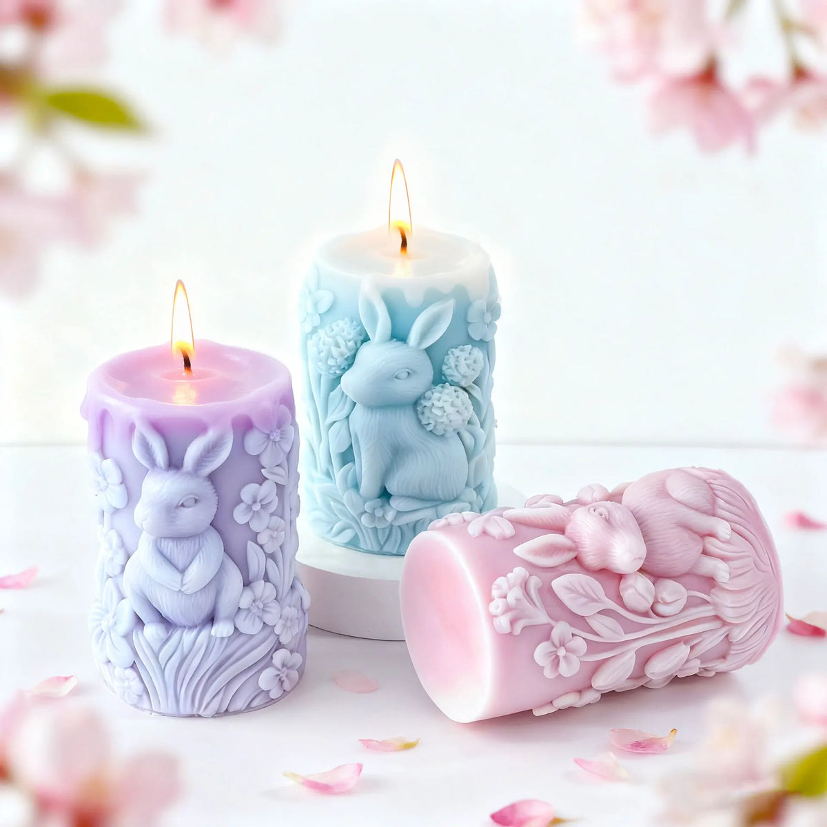 Rabbit Relief Cylinder Candle Silicone Mold Bunny Resin Animal Soy