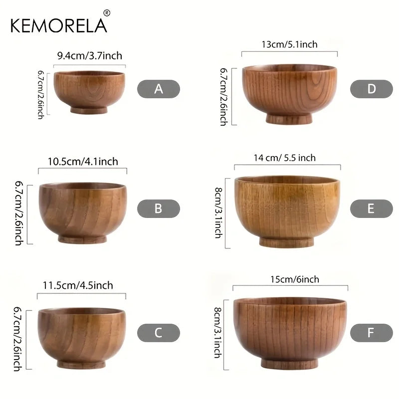 KEMORELA Natural Wooden Bowl – Salad, Rice & Fruit Serving
