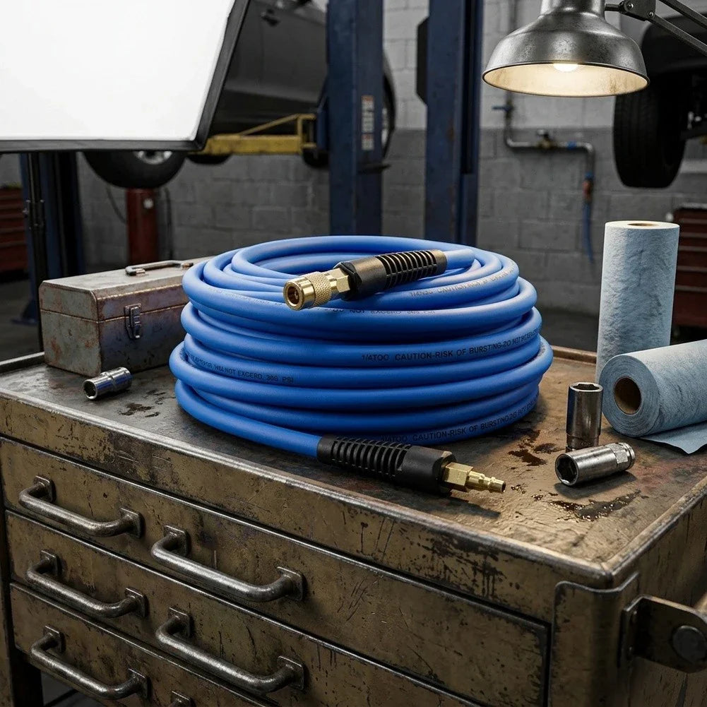 1/4" High-Pressure PVC Air Hose | Copper Fittings & Quick Connect