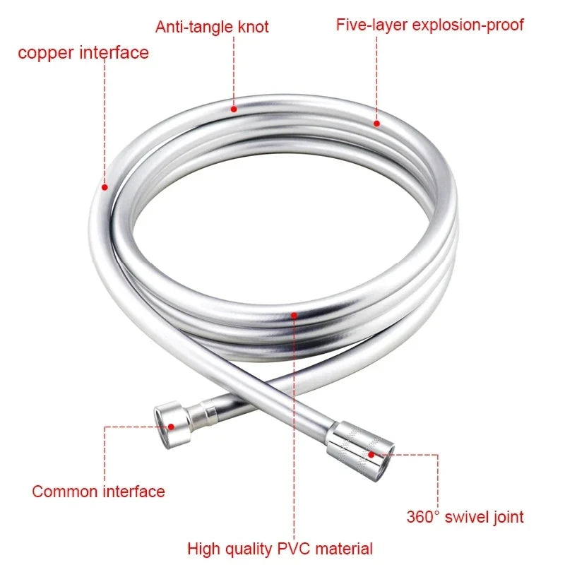 Flexible PVC Shower Hose 1.5M/2.0M – High Pressure Anti-Kink