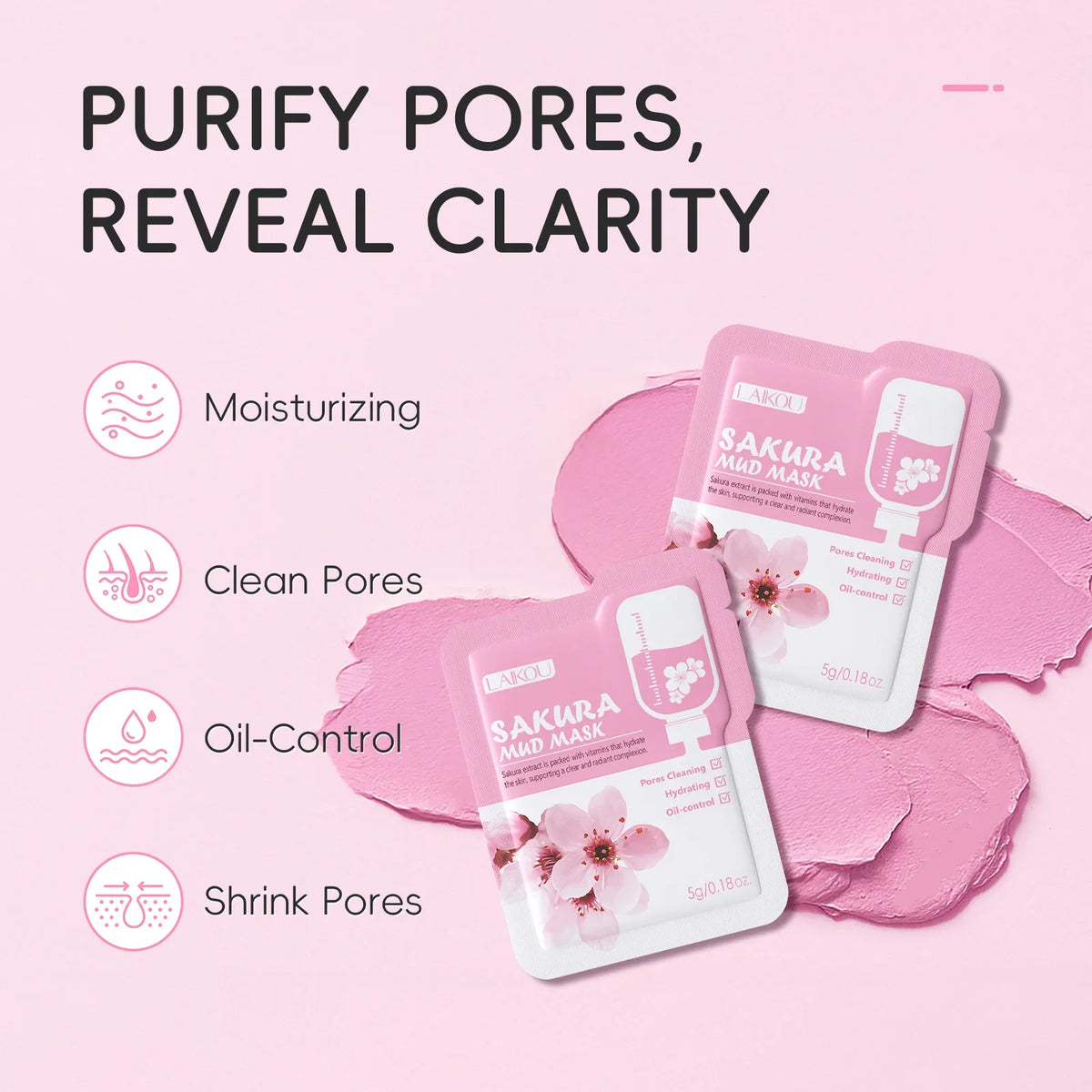 LAIKOU Sakura Clay Mud Mask – Hydrating & Oil Balancing