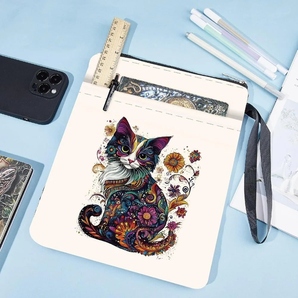 Cat Book Sleeve 11x8.7" – Washable Fabric Cover with Zipper Pocket